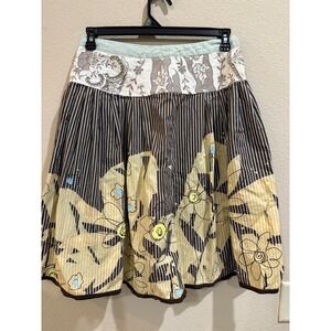 Cabi Skirt Size 6‎ Brown Beige Floral Striped Cotton A Line Womens Apparel